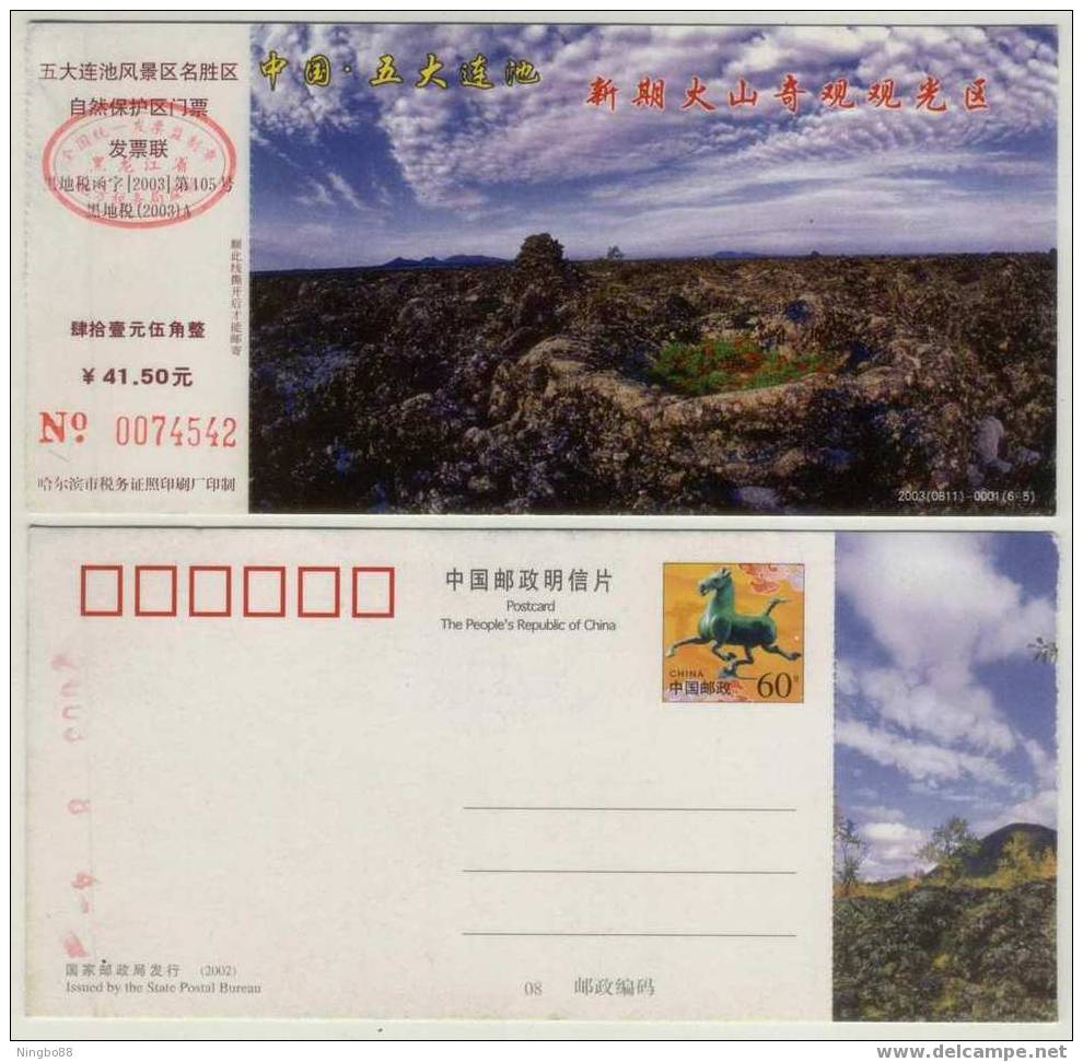 CN 03 Wudalianchi World Geopark Dormant Volcano Tourism Area Adimission Ticket Pre-stamped Card Dormant Volcano Crater - Volcans