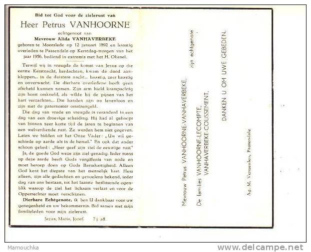 Doodsprentje : Petrus VANHOORNE (A. Vanhaverbeke) : Moorslede 1892 - Passendale 1956 (op Kerstdag-morgen) - Images Religieuses