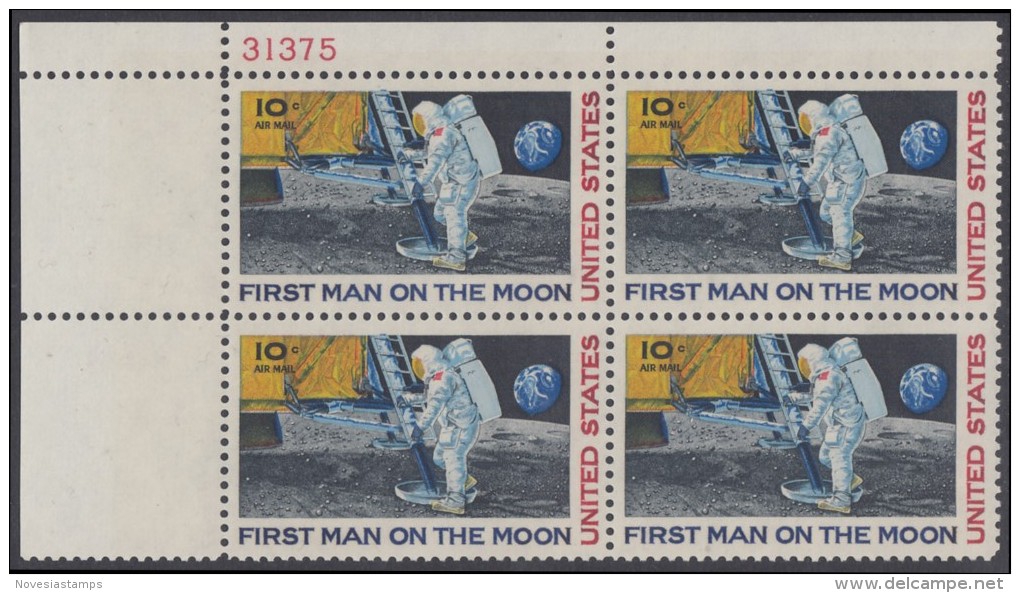 !a! USA Sc# C076 MNH PLATEBLOCK (UL/31375) - Moon Landing - 3b. 1961-... Nuevos