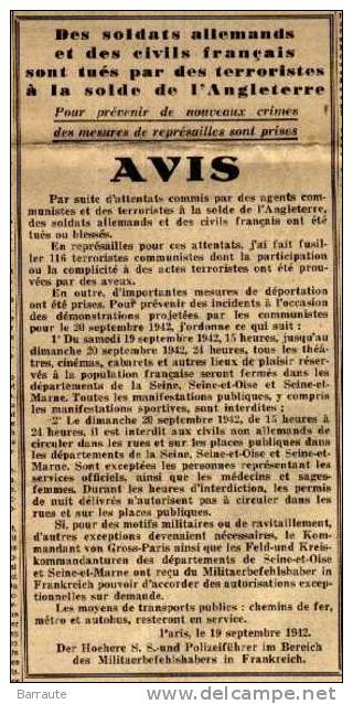LE PETIT PARISIEN Du 19/09/1942   AVIS De REPRESAILLES - Le Petit Parisien