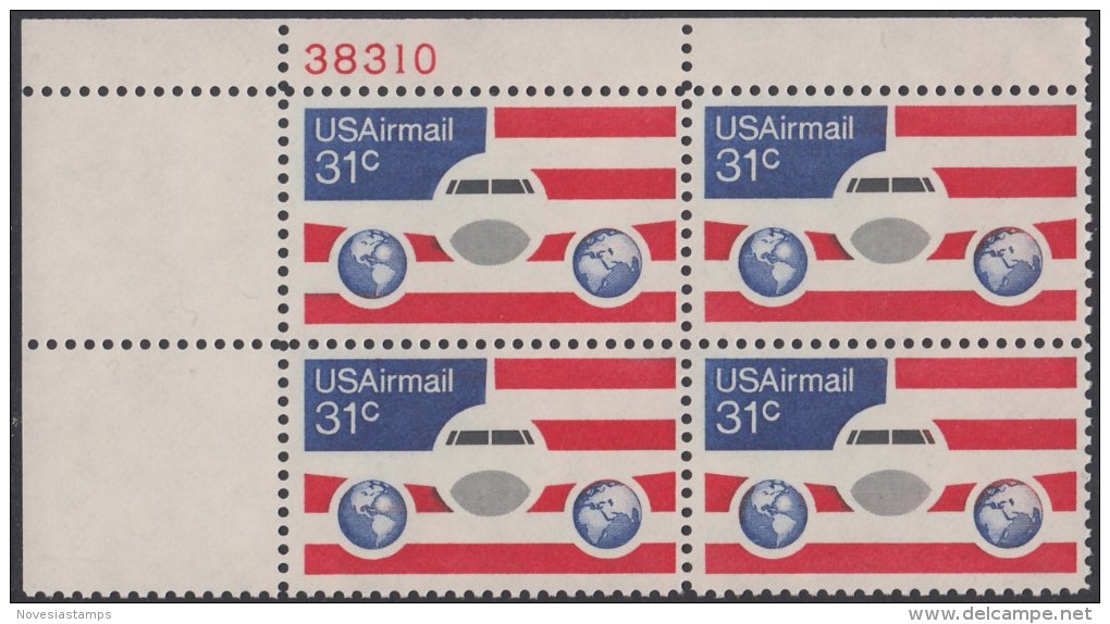 !a! USA Sc# C090 MNH PLATEBLOCK (UL/38310) - Planes; Globes & Flags - 3b. 1961-... Ungebraucht