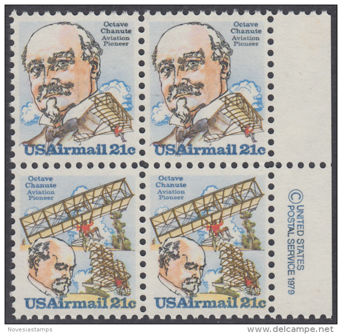 !a! USA Sc# C093-C094 MNH BLOCK W/ Right Margins & Copyright Symbol (a02) - Octave Chanute - 3b. 1961-... Ungebraucht