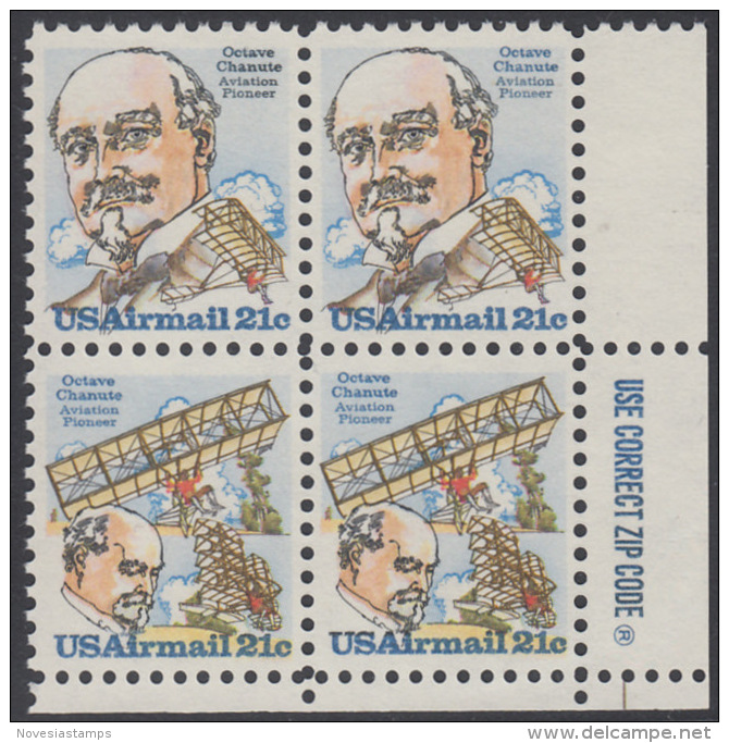 !a! USA Sc# C093-C094 MNH ZIP-BLOCK (LR) - Octave Chanute - 3b. 1961-... Ungebraucht