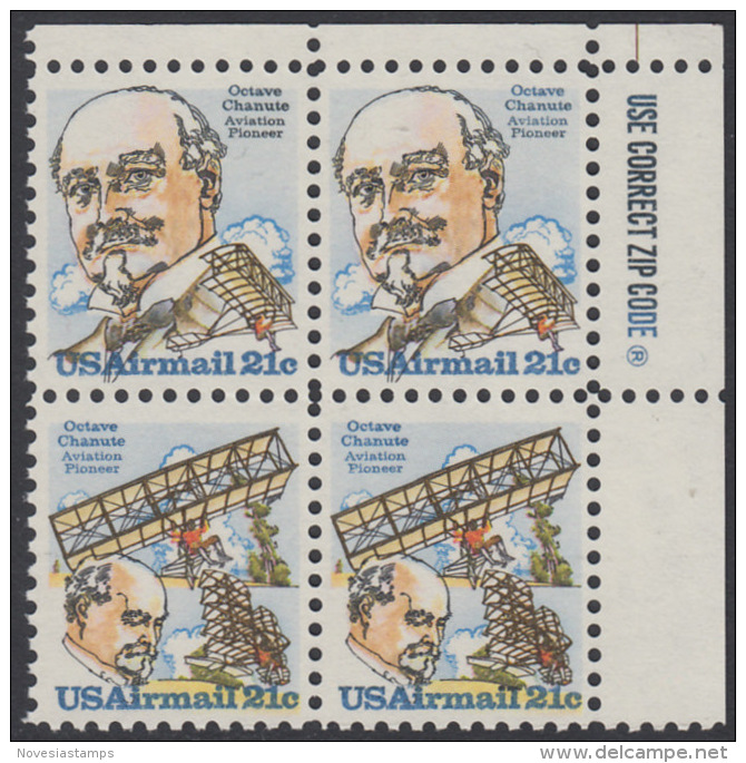 !a! USA Sc# C093-C094 MNH ZIP-BLOCK (UR) - Octave Chanute - 3b. 1961-... Ungebraucht