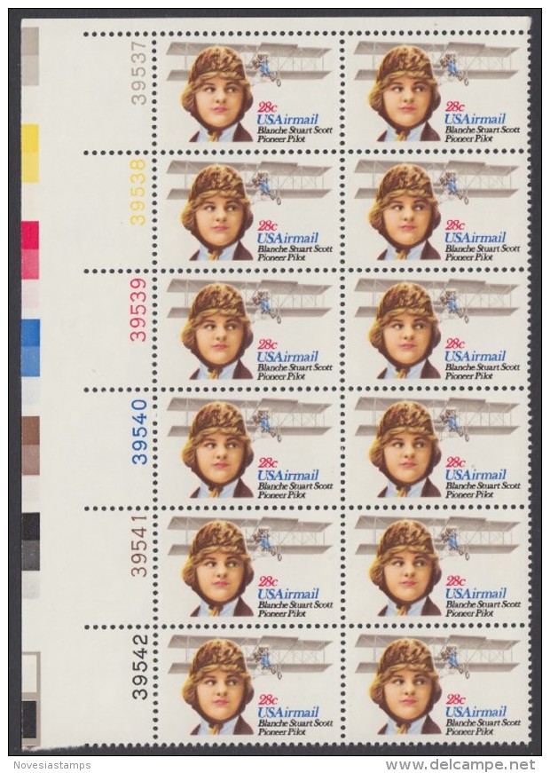 !a! USA Sc# C099 MNH PLATEBLOCK(12) (UL/39537/a) - Blanche Stuart Scott - 3b. 1961-... Ungebraucht