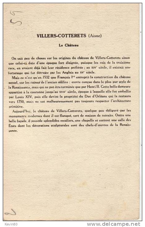 02 VILLERS COTTERETS  Le Chateau Cpa Colorisée - Villers Cotterets