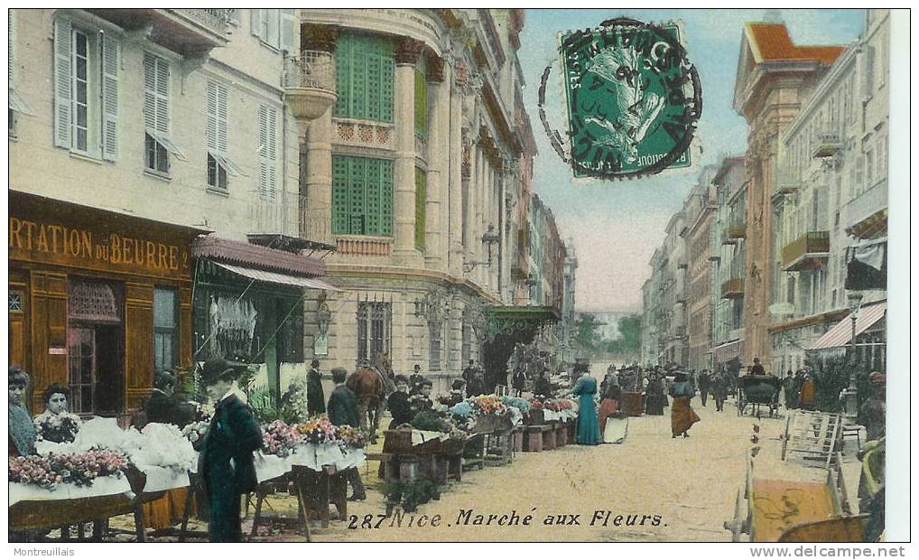 CPA (06)NICE, Marché Aux Fleurs, Commerces,  N° 287, Timbrée, écrite, Angles Bas Légèrment Arrondis - Marchés, Fêtes