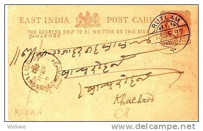 IB034 / BRIT: INDIEN -  Victoria GANZSACHE  1897. Cobra Im Stempel Von Gwalior (Brief, Cover, Lettre) - 1858-79 Kolonie Van De Kroon