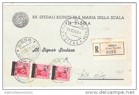 2455)raccomandata Con 3x1.20£ Luogotenenza Da Siena A Colle Di Val D´elsa Il 20-10-1945 - Poststempel