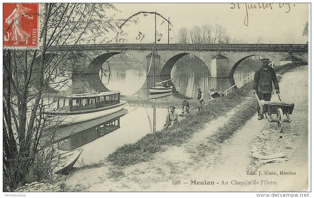 MEULAN, Au Chemin De L'ilette, De 1909, Timbrée, écrite, Petits Plis Angle Bas Droit, N° 196 - Meulan