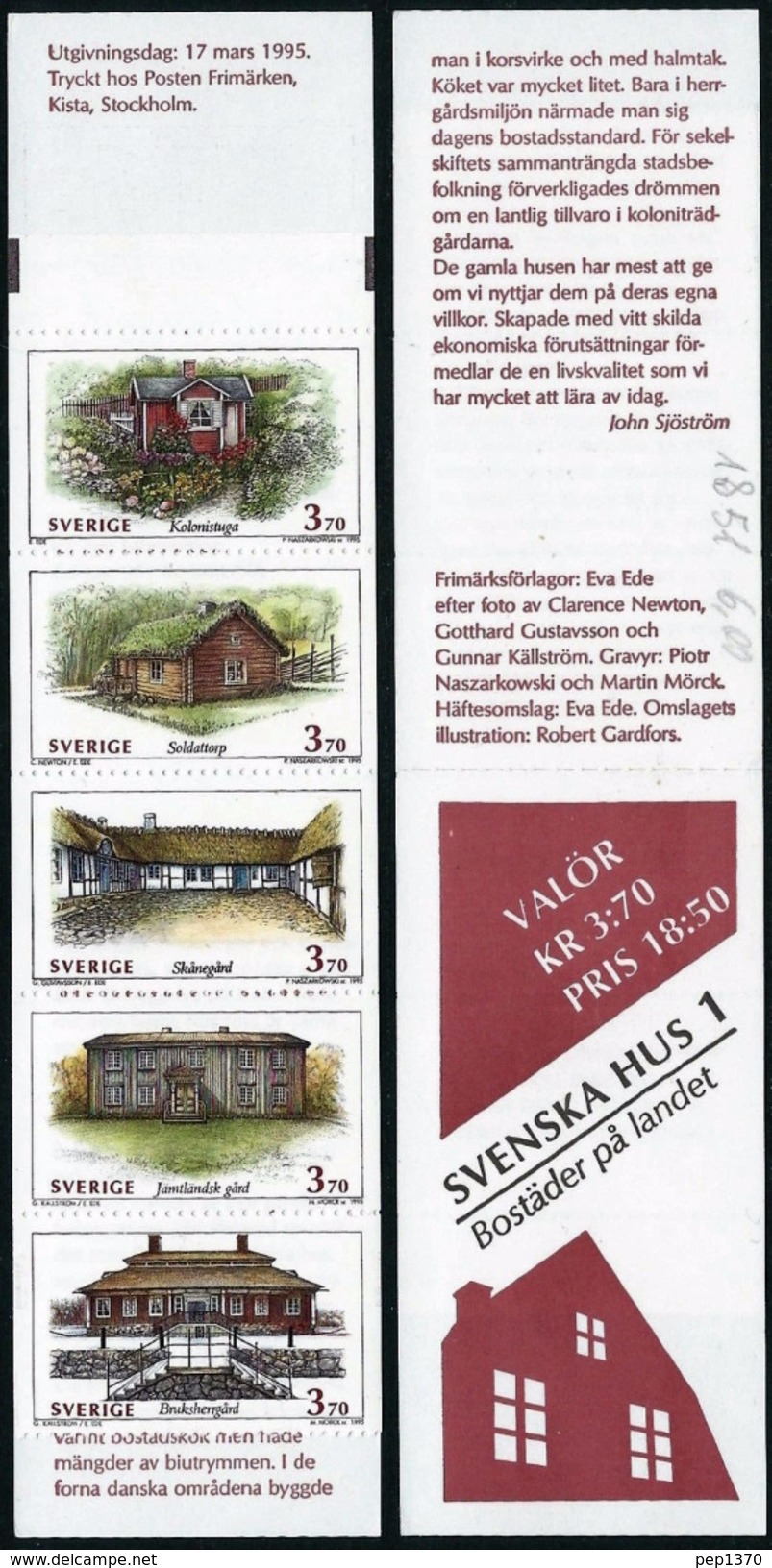 SUECIA1995 - ARQUITECTURA REGIONAL CASAS CARNET DE 5 SELLOS - YVERT 1857-1861** - Ungebraucht