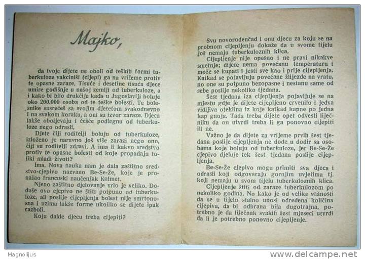 Medical Documents,Tuberculosis,Vaccination,Children,BSZ,Yugoslavia,Red Cross,Propaganda Sheet - Autres & Non Classés