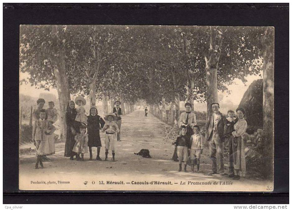 34 CAZOULS HERAULT (envs Montagnac) Promenade De L´Allée, Très Animée, Carte Taxée, Ed Pendariès 53, 190? - Autres & Non Classés