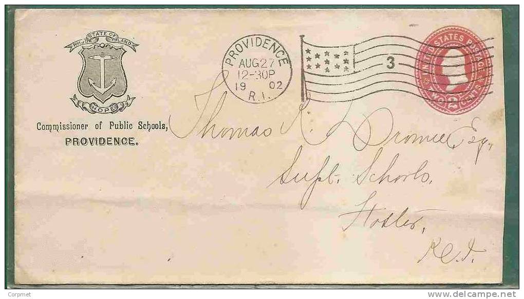 USA - OFFICIAL 1902  PROVIDENCE COVER With COAT OF ARMS  CANCELLED With FLAG - NUMBERED 3 - - 1901-20