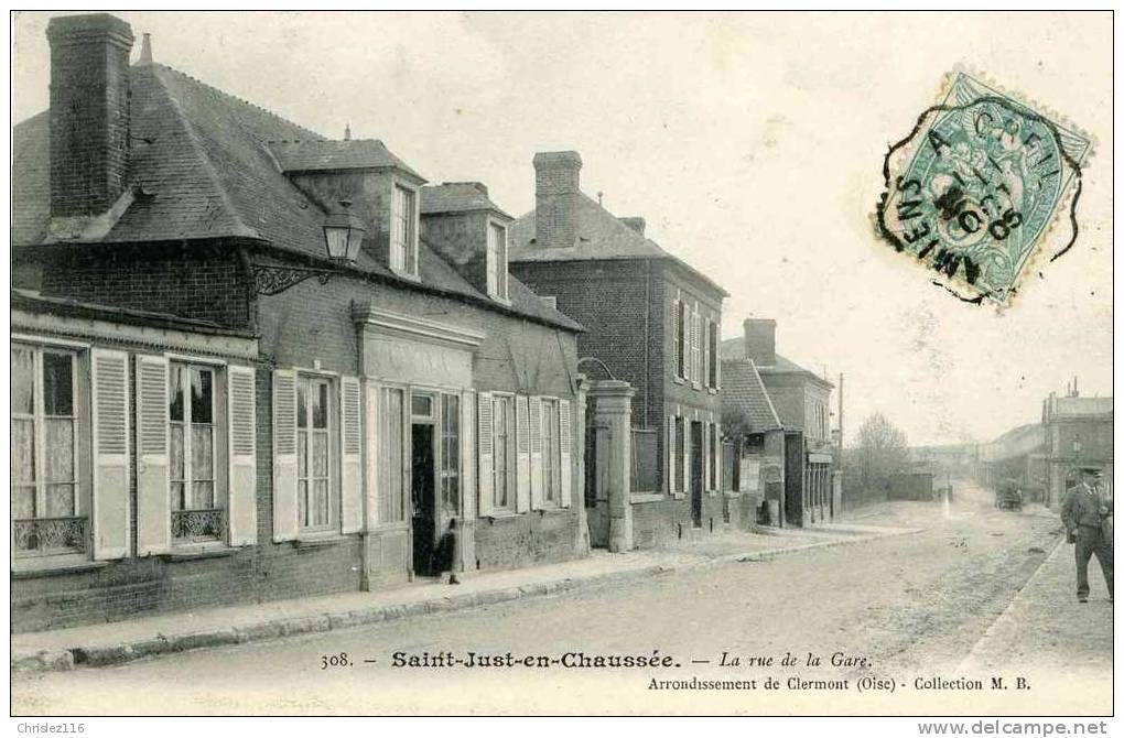 60 ST JUST EN CHAUSSEE Rue De La Gare  Superbe  Animation  1905 - Saint Just En Chaussee