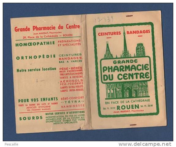 POCHETTE D'ORDONNANCES GRANDE PHARMACIE DU CENTRE - EN FACE DE LA CATHEDRALE - ROUEN - JEAN MARSAT PHARMACIEN - Advertising