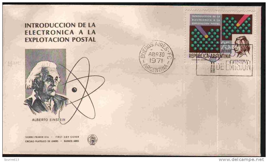 Fdc Argentine 1971 Albert Einstein L'électronique Dans La Poste - Albert Einstein