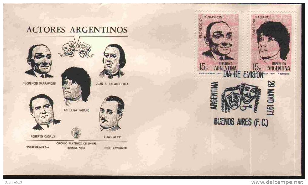 Fdc Argentine 1971 Acteurs Angelina Pagano & Florencio Parravicini - Schauspieler