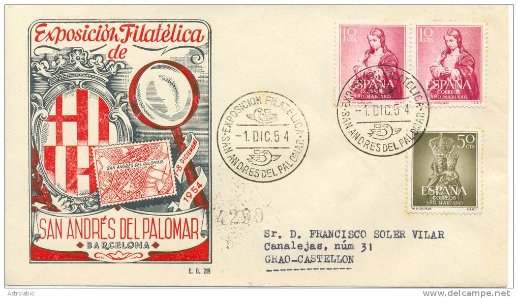 1954 San Andrés Del Palomar (Barcelona) Obliteration Recommande Yvert 843(2)-847 - Franking Machines (EMA)