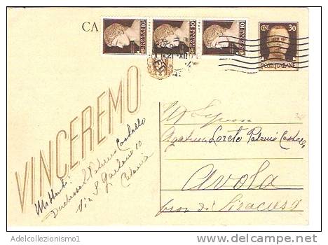 2622)intero Postale Da 30c + 3x10c Imperiale Da Catania A Avola Il 20-12-1944 - Marcophilie