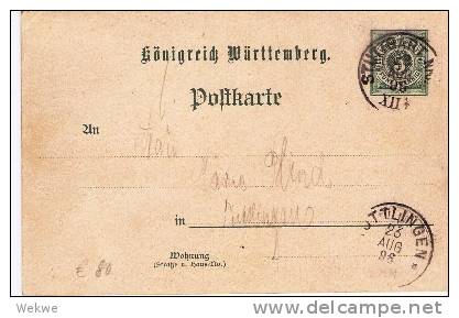 Wtb047/ WÜRTTEMBERG -  Stuttgart, Ausstellung 1896, Ganzsache Mit Bild Gruss Aus Stuttfart - Interi Postali