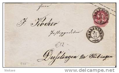 Wtb052/ WÜRTTEMBERG -  Herrenberg Auf 3 Kreuzer Ganzsache 1865 (U 17) Nach Tübingen - Postal  Stationery