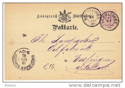 Wtb057/ WÜRTTEMBERG -  Wurmlingen, Kleiner 2-Kreiser, Auf Ganzsachenkarte 1881 - Postal  Stationery