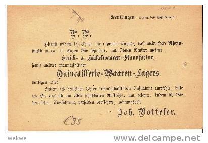 Wtb059/ WPÜRTTEMBERG -  Vertreterankündigung, Obersontheim Bei Reutlingen  1877 Auf DRP 2 - Entiers Postaux