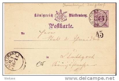 Wtb061/ WÜRTTEMBERG -  Donzdorf 1889 Auf GA-Karte 5 Pfenning - Postwaardestukken