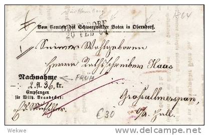 Wtb065/  WÜRTTEMBERG - Frühe Nachnahme Oberndorf 1864 - Briefe U. Dokumente