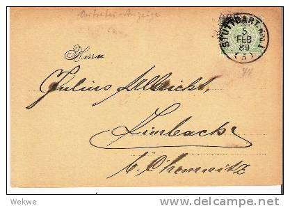 Wtb068/ WÜRTTEMBERG -  Vertreteranzeige Stuttgart 1889, Firmenzudruck Rückseitig - Covers & Documents