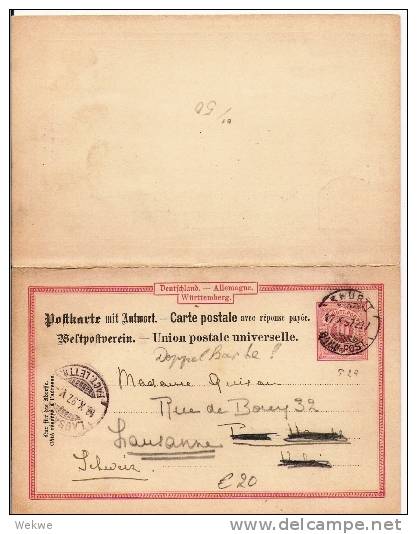 Wtb097/  WÜRTTEMBERG - Württ. Bahnpost Auf Doppelkarte P 29 In Die Schweiz - Postal  Stationery