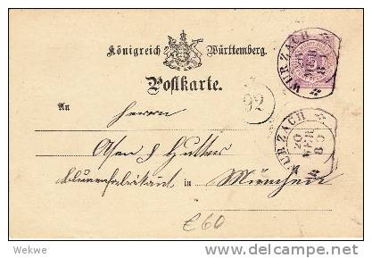 Wtb098/ WÜRTTEMBERG -  Wurzach-Altstempel, Spätverwendet 1880 (2 X) A. GA Nach München - Ganzsachen
