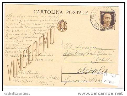 2627)intero Postale Con 30c Imperiale Da Catania A Avola Il 23-1-1945 - Marcofilía