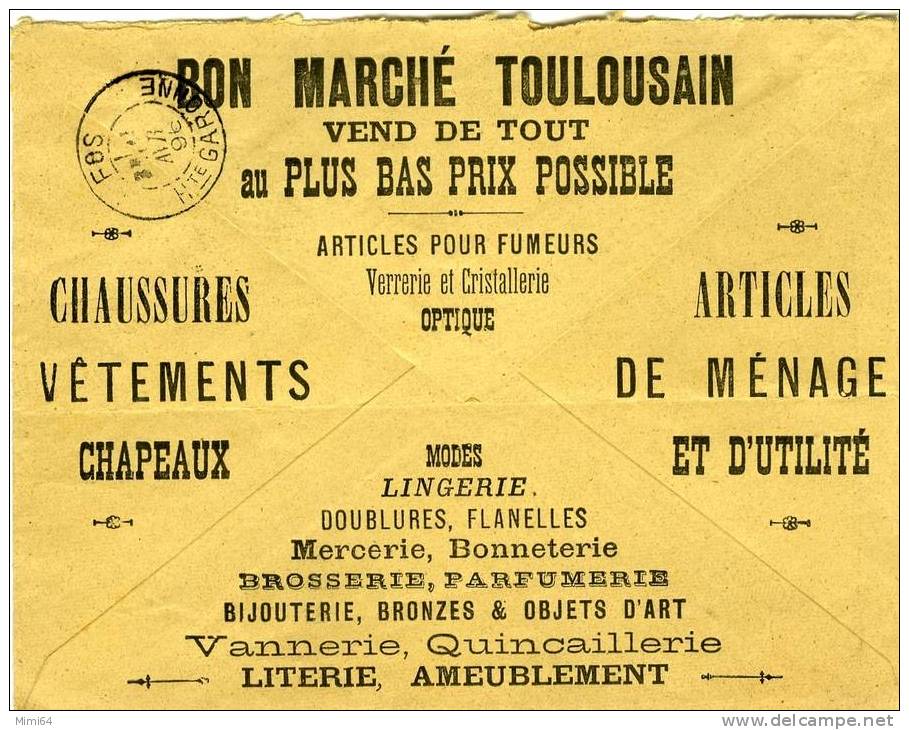 LETTRE. TIMBRE TYPE SAGE 15 C BLEU . PUBLICITE BON MARCHE  TOULOUSSAIN. - Other & Unclassified