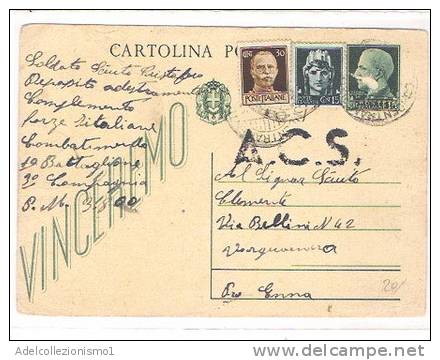 2647)intero Postale Con 15c + 15c Imperiale + 30c Imperiale S.F. Da Como A Valguarnera Il 18-1-1945 - Marcophilie