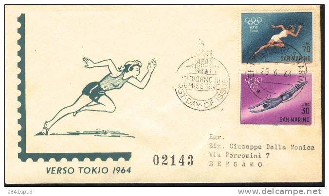 Jeux Olympiques 1964 Tokyo  San Marino  FDC   Natation Athlétisme - Summer 1964: Tokyo