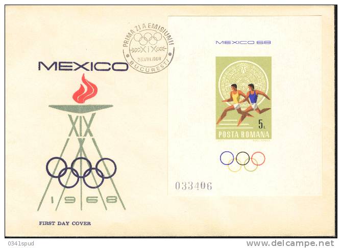 Jeux  Olympiques 1968 Mexico  Roumanie FDC  Athlétisme - Ete 1968: Mexico