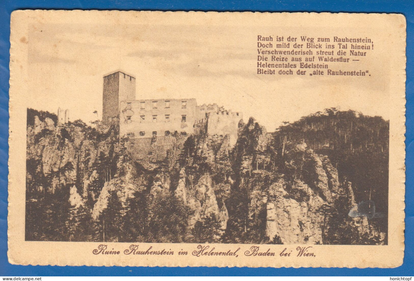 Österreich; Baden Bei Wien; Rauhenstein Im Helenental; 1921 Mit Spruch - Baden Bei Wien