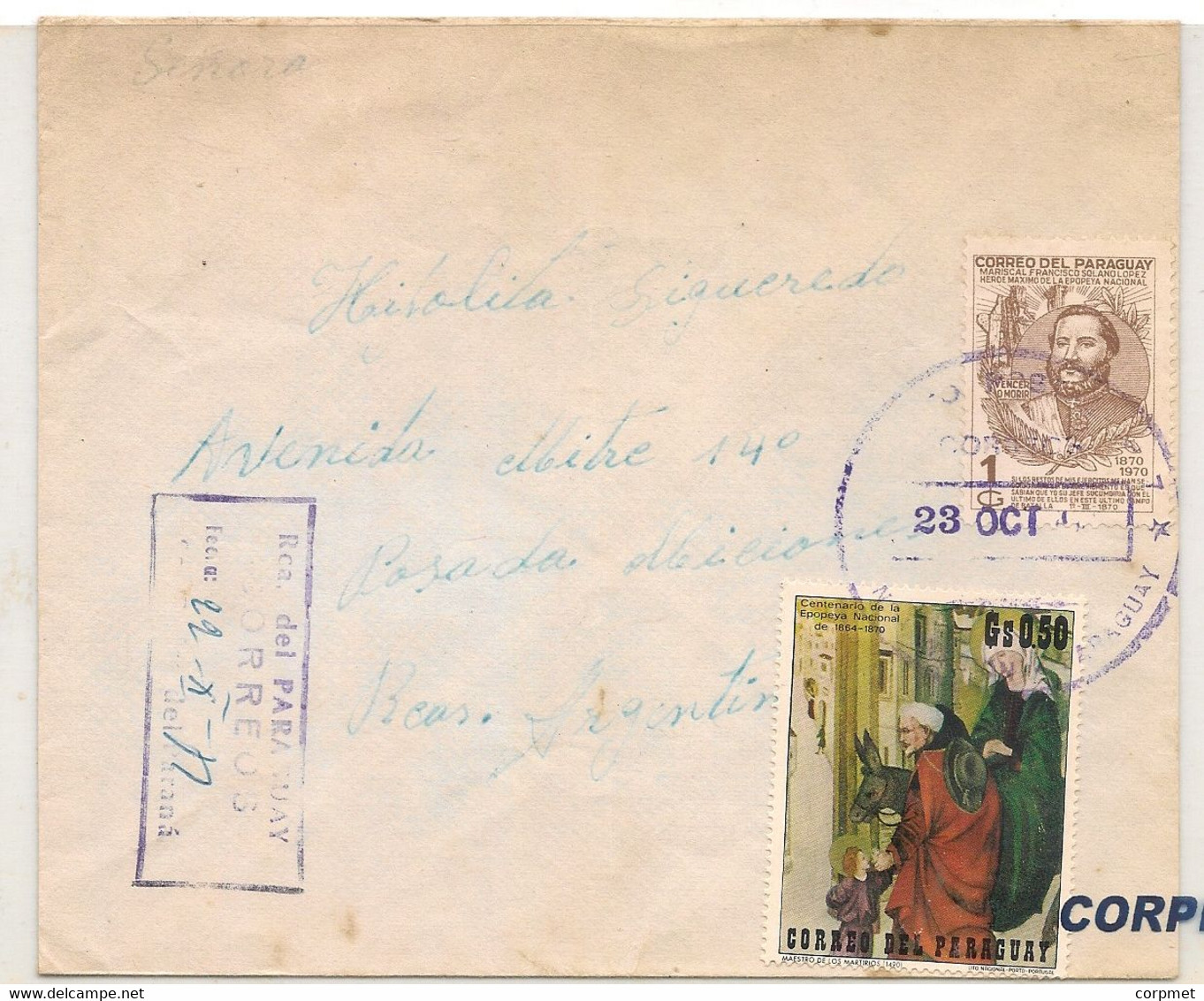 PARAGUAY VF REALLY CIRCULATED COVER From SAN PEDRO DEL PARANA To MISIONES, ARGENTINA - PAINTING Stamp - Paraguay