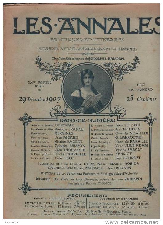 LES ANNALES 29 DECEMBRE 1907 - EMILE FAGUET - FAMINE EN RUSSIE - KELVIN - MITRAILLEUSE FITZ GERALD - - Testi Generali