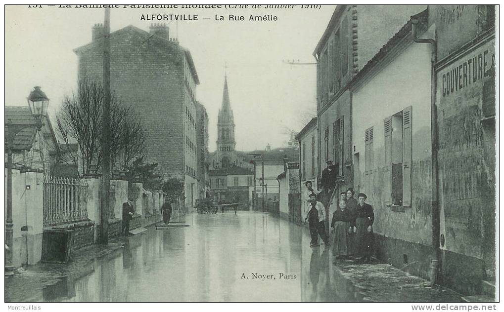 ALFORVILLE, La Rue Amélie, Banlieue Parisienne Inondée(crue De 1910), Jamais Circulée, N° 151 - Alfortville