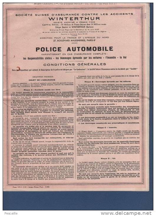 POLICE AUTOMOBILE WINTERTHUR 1951 - RENAULT C.I. GRAND LUXE - LEMOINE 5bis RUE D'ECOSSE ROUEN - Auto's