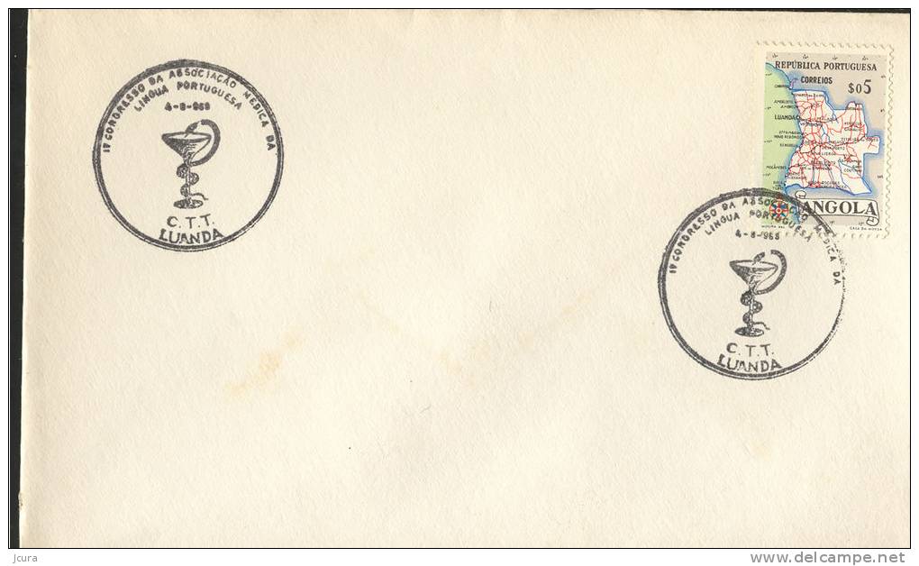 Angola 1968 Commemorative Postmark - Portuguese Language Medical Association Congress (medicine Symbol) - Otros & Sin Clasificación