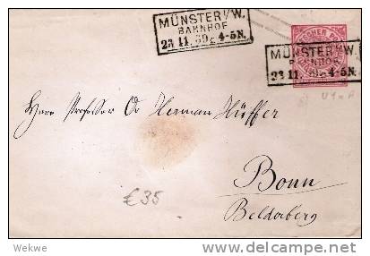 Ndp068/  NORDDEUTSCHER-POSTBEZIRK - Münster Bahnhof, 1869, Kasten-3-Zeiler Auf U 1 AA  Nach Bonn - Postal  Stationery