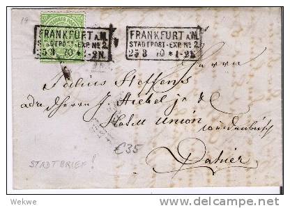 Ndp075/ NORDDEUTSCHER-POSTBEZIRK -  Frankfurt 3-Zeiler Im Kasten 1870. Stadtbrief 1 Kreuzer, Mi. 19 - Briefe U. Dokumente