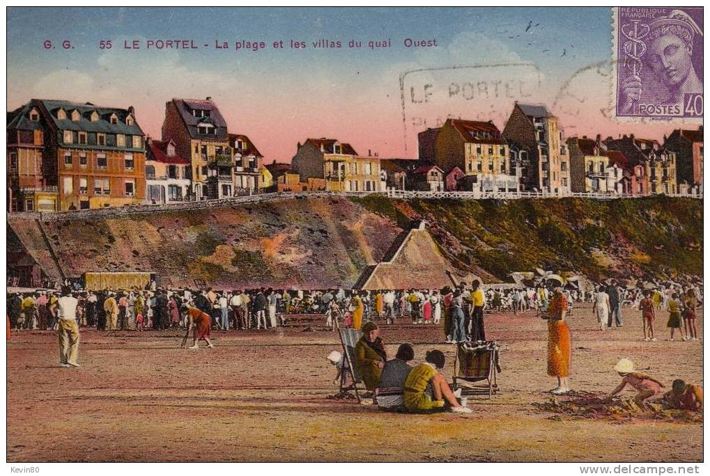 62 LE PORTEL La Plage Et Les Villas Du Quai Ouest Cpa Animée Couleur - Le Portel