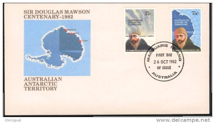 1982 Australia  AAT   Macquarie  Pôle Sud  Polo Sud  South Pole  FDC Douglas Mawson - FDC