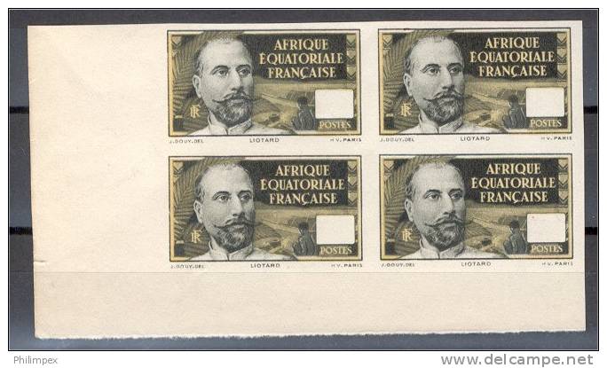 FRENCH EQUATORIAL AFRICA VARIETY 1937-42, MISSING VALUE ON 20 F IMPERFORATED BLOCK OF 4 - Nuevos