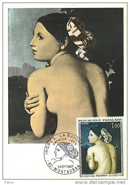 France : CM Carte Maximum Ingres La Baigneuse De Bonnat Femme Nue Art Peinture - Nudes